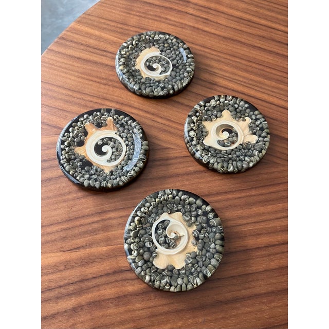 Boho Chic 1960s Abalone and Resin Coasters-Set of 4 For Sale - Image 3 of 5