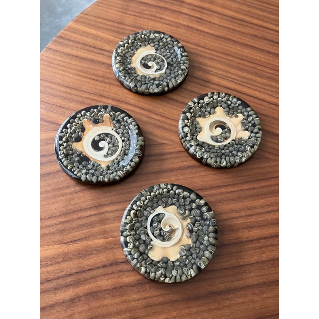 Boho Chic 1960s Vintage Abalone and Resin Coasters-Set of 4 For Sale - Image 3 of 5