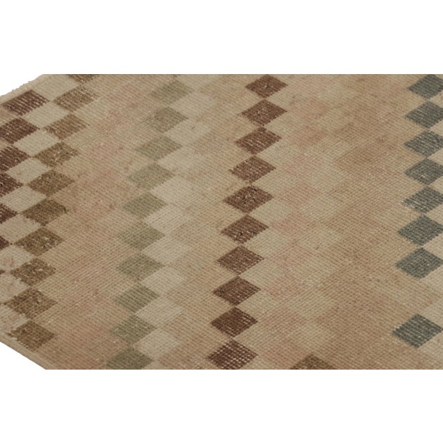 Traditional Vintage Turkish Runner, Beige-Brown With Diagonal Striped Design - Rug & Kilim For Sale - Image 3 of 8