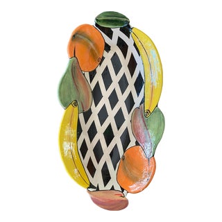 Mid 20th Century Colorful Fruit Bowl With Black and White Diamond Trellis Pattern For Sale