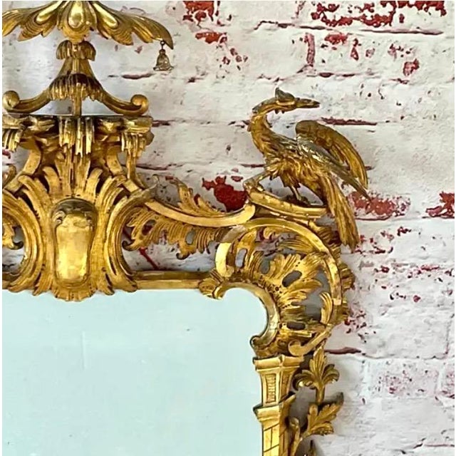 Wood Chinese Chippendale Style Giltwood Mirror With Hoho Birds For Sale - Image 7 of 17