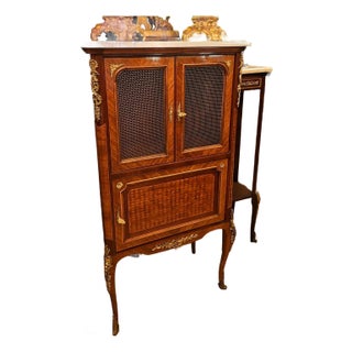 Louis XVI Tall Commode Cabinet With Marble Top and Ornate Gold Accents For Sale