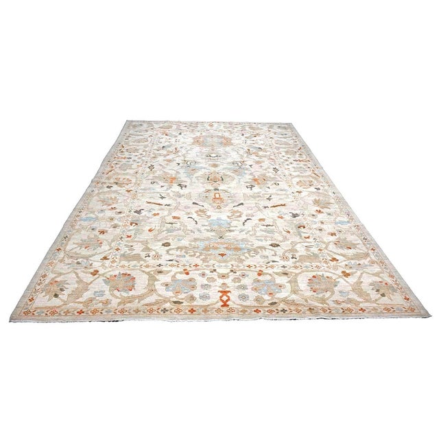 Early 21st Century Persian Sultanabad Wool 10x14 Ivory, Rust, Light Blue & Tan Handmade Area Rug #1142046 For Sale - Image 5 of 7