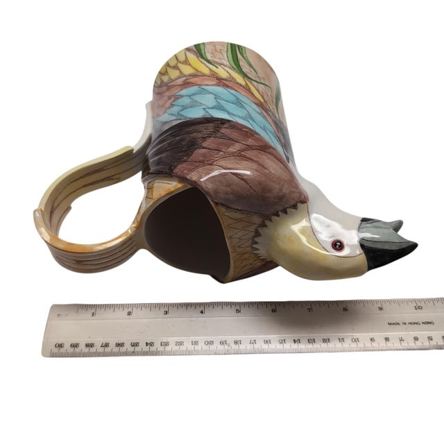 Ceramic Hand-Painted Ceramic Parrot Bird Pitcher Vase Figural Colorful 7" Tall Signed E. Bolz For Sale - Image 7 of 9