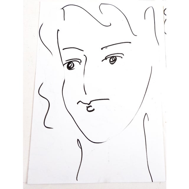 Vintage Quick Portrait Sketches Drawings - Set of 4 For Sale - Image 4 of 6