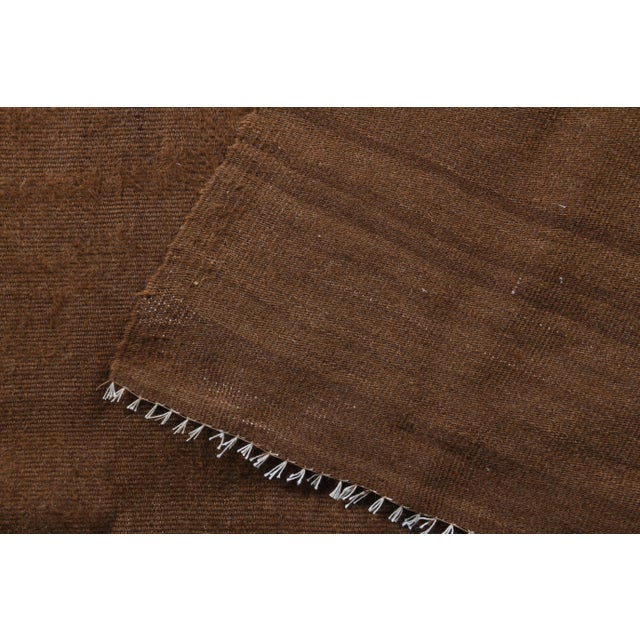 Vintage Turkish Hand-Knotted Wool Cotton Brown Kilim Area Rug For Sale - Image 6 of 9
