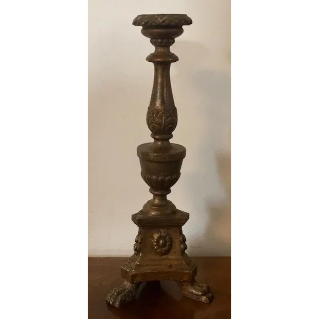 Rococo Antique 18th Century Continental Baroque Carved and Gilt Wood Altar Candlestick For Sale - Image 3 of 11