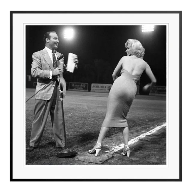Monroe Throws the First Pitch Black Framed Archival Pigment Print For Sale