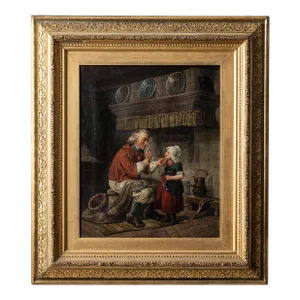 German Genre Painting Doctor’s Visit, 19th Century