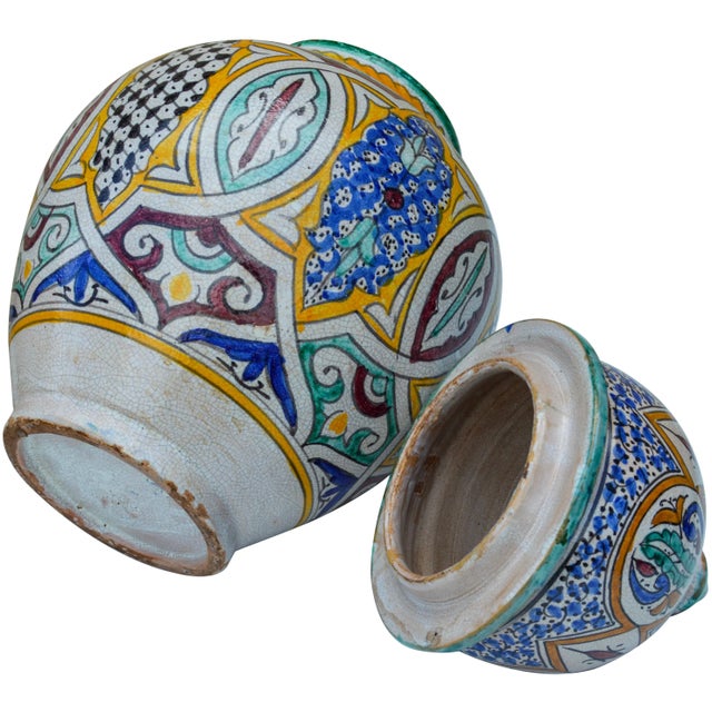 Orange Moorish-Patterned Lidded Vase For Sale - Image 8 of 9