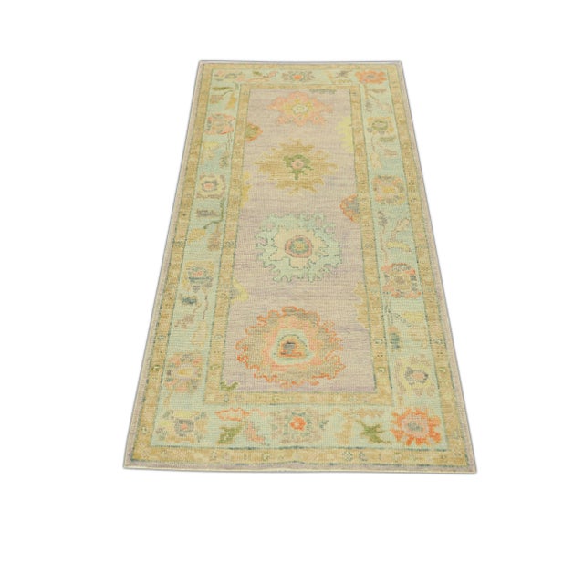 Turkish Oushak Runner Lavender & Pastel Gold Handwoven Wool Rug 3'2" X 6'10" For Sale In Houston - Image 6 of 8