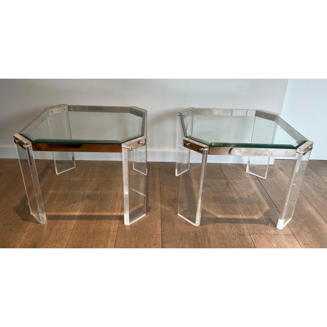 1970 Octagonal Lucite and Chrome Side Tables from Maison Jansen - A Pair For Sale - Image 12 of 12
