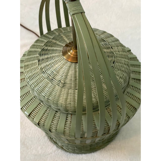 Vintage Painted Green Wicker Basket Style Table Lamp For Sale In Washington DC - Image 6 of 10