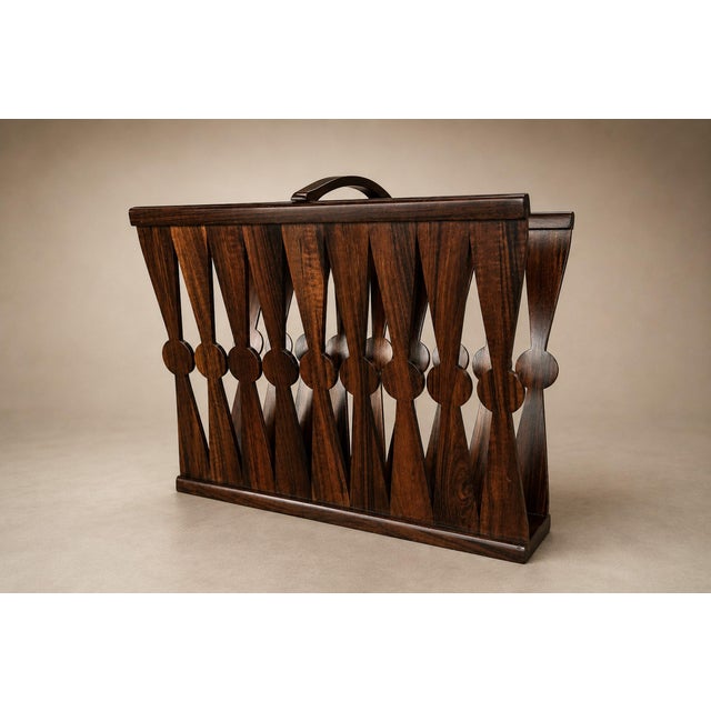 Mid-Century Modern Brazilian Modern Sculptural Magazine Rack in Rosewood, Brazil, 1960s For Sale - Image 3 of 18