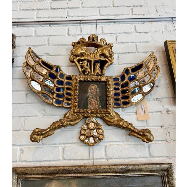 Wood Spanish Colonial Giltwood Heraldic Mirror Frame With Portrait, Late 18th/Early 19th Century For Sale - Image 7 of 7