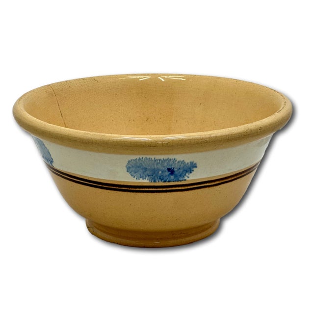 This Really is a Great Looking Authentic Antique Yellow Ware Pottery Kitchen Mixing Bowl. It has a Bolstered Top Rim -...