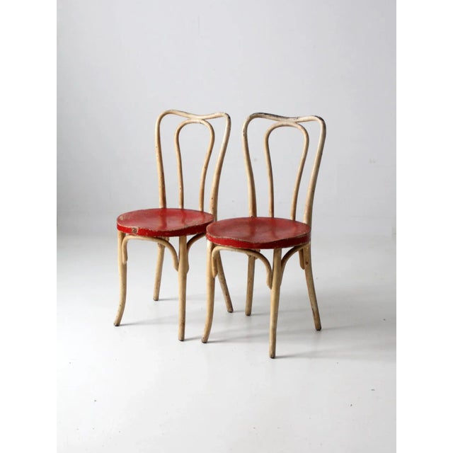 French Country Antique Painted Bentwood Cafe Chairs Pair For Sale - Image 3 of 12
