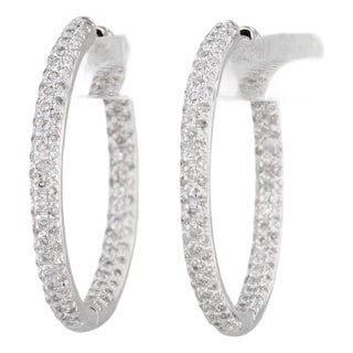 0.30ctw Diamond Inside Out Hoop Earrings 14k White Gold Hinged Round Hoops, Pair For Sale