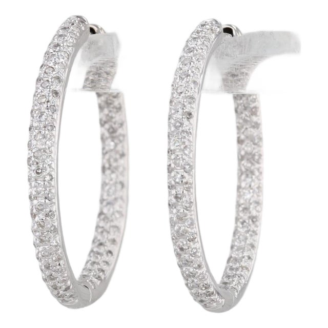 0.30ctw Diamond Inside Out Hoop Earrings 14k White Gold Hinged Round Hoops, Pair For Sale
