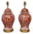 Pair of Red and White Porcelain Dragon Temple Jar Table Lamps For Sale