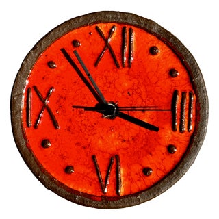 Brutalist Ceramic Wall Clock with Junghans Movement from Krösselbach, Germany, 1960s For Sale