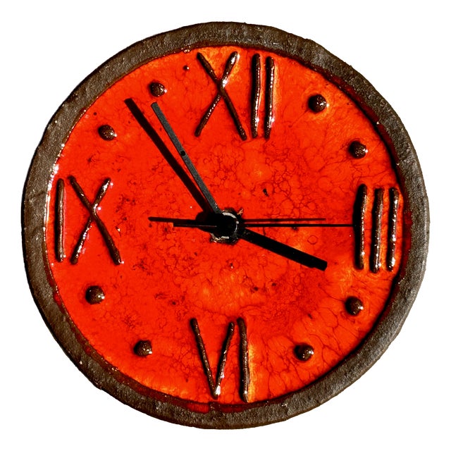 Brutalist Ceramic Wall Clock with Junghans Movement from Krösselbach, Germany, 1960s For Sale