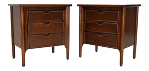 Exposed Sculptural Legs Three Drawers Nightstands End Tables Stands - a Pair