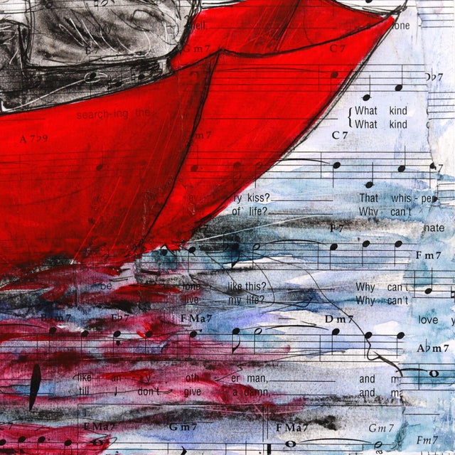 Wood Memories Cast Adrift - Original Figurative Mixed Media and Sheet Music Surrealist Inspired Art by Robert Lebsack For Sale - Image 7 of 9