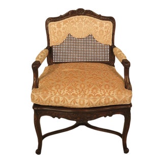 French Louis XIV Upholstered & Cane Back Arm Chair For Sale