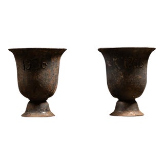 Large Antique Cast Iron Garden Urn Planters For Sale