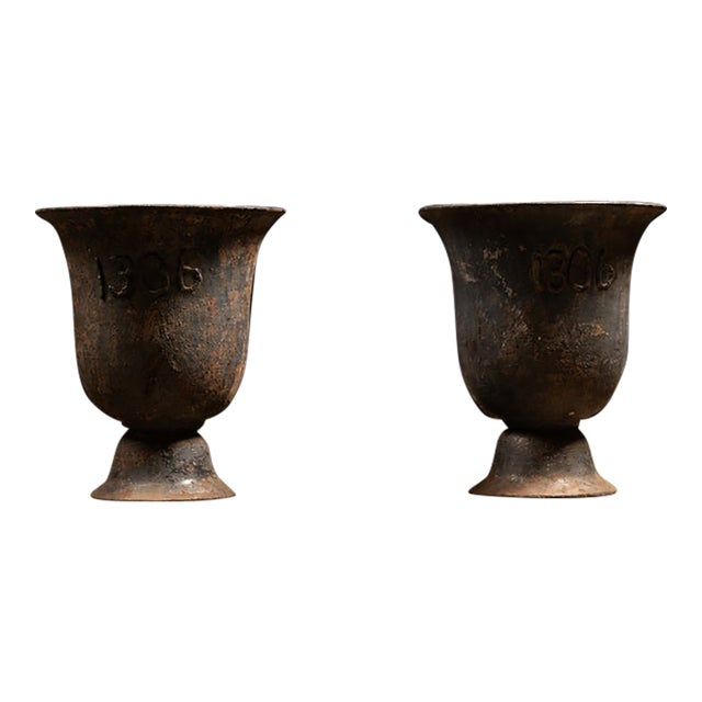 Large Antique Cast Iron Garden Urn Planters For Sale