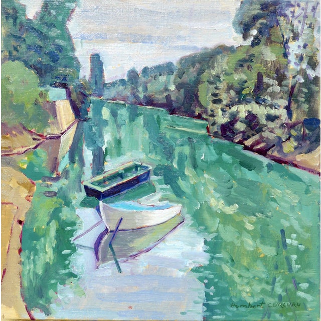 Textile "A River in France" Contemporary Landscape Oil Painting For Sale - Image 7 of 7