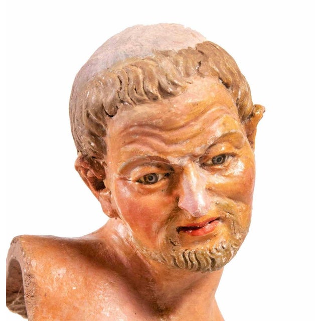 18th Century Polychrome Ceramic Head Sculpture with Glass Eyes For Sale - Image 4 of 5