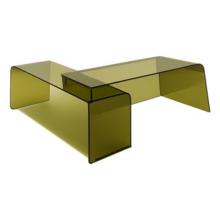 Modern Transparent Olive Oil Acrylic Desk With Integrated Console – Minimalist Design For Sale
