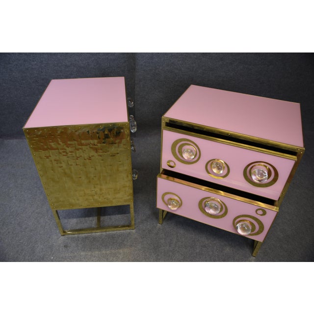 Wood Pink Nightstands with Murano Spheres and Brass Legs from Justfurnituress SRL, Set of 2 For Sale - Image 7 of 11