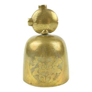 Vintage Mid 20th Century Solid Gold Brass Fish Handle Dinner Bell