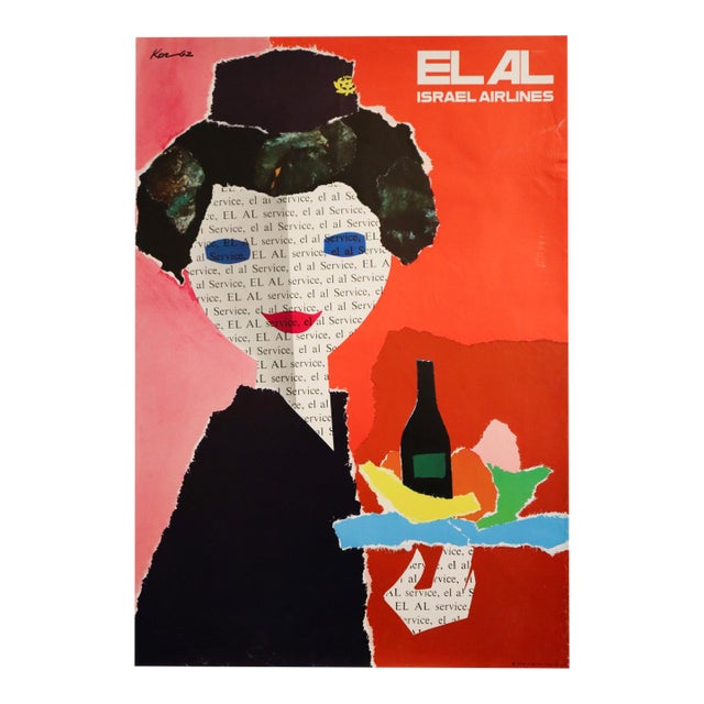 1962 Original Travel Poster, Israel Airlines - Lady El Al For Sale