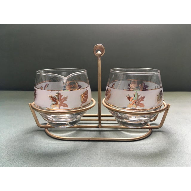 Gold Mid-Century Libbey Golden Leaves Cream & Sugar Set With Wire Caddy- 3 Pieces For Sale - Image 8 of 13