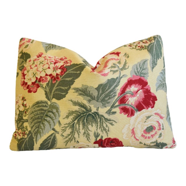 Designer Chic Rose Floral Botanical Feather/Down Pillow 23" X 17" For Sale