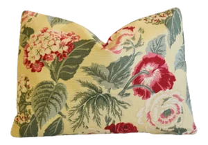 Designer Chic Rose Floral Botanical Feather/Down Pillow 23" X 17"