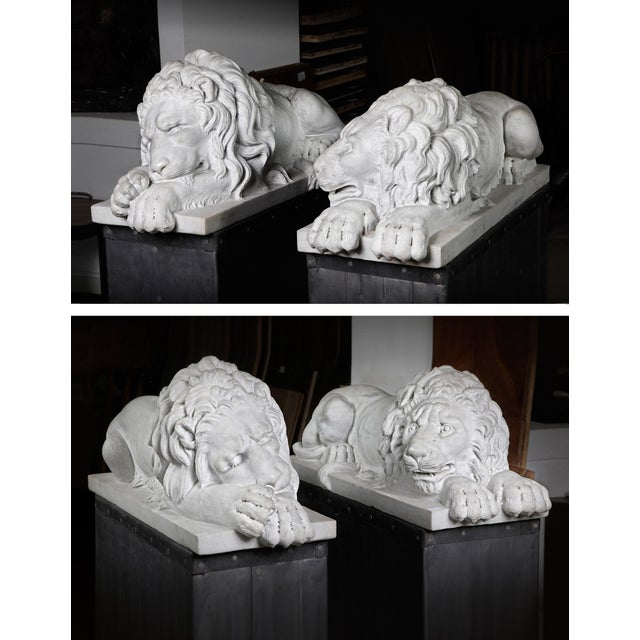 Stone Danilo Cervietti after Canova, Lions, Late 20th Century, Marble, Set of 2 For Sale - Image 7 of 13