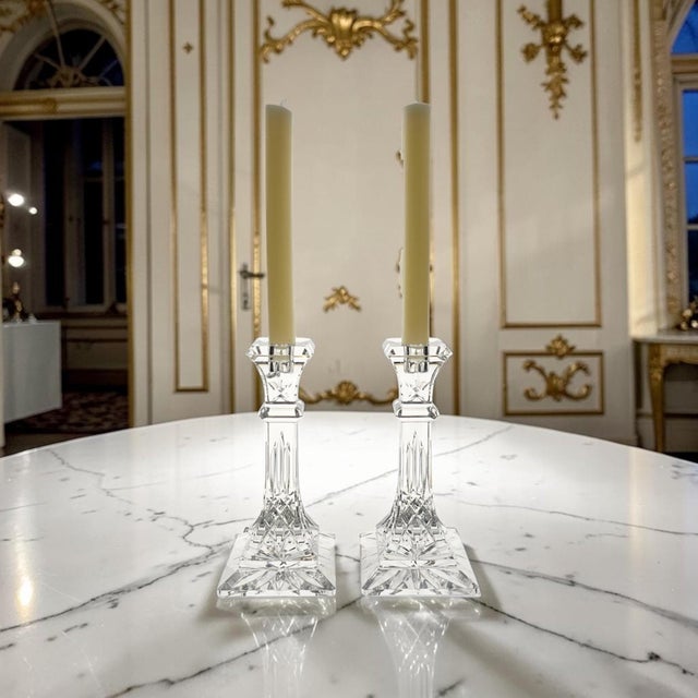 Victorian Pair of Waterford Crystal Lismore 8" Candlesticks For Sale - Image 3 of 15