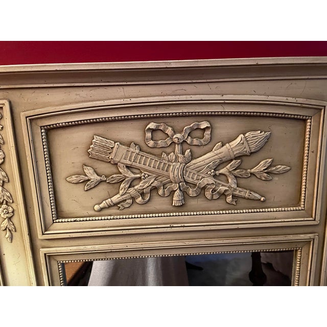 Shabby Chic Vintage Mid Century Revival French Style Provance Trumeau Mirror For Sale - Image 3 of 7