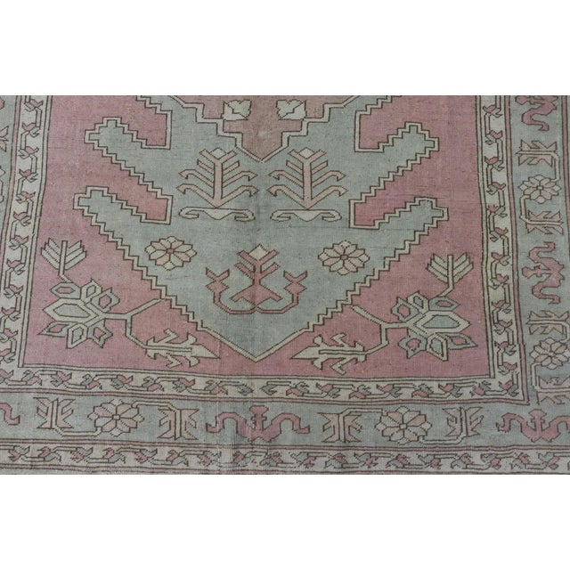 Turkish Oushak Rug in Soft Rose and Sage Green With Geometric 6'6 X 9'9 For Sale - Image 13 of 16