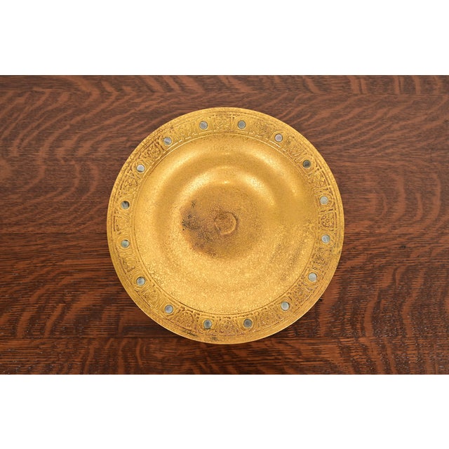 Early 20th Century Tiffany Studios New York Bronze Doré Pedestal Bowl or Compote Dish With Abalone Inlay For Sale - Image 5 of 14