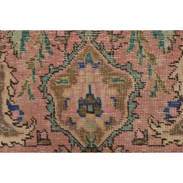 Pink Tabriz Rug 5’3” X 8’4” Pink Wool Vintage Distressed Hand-Knotted Carpet For Sale - Image 8 of 12