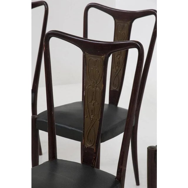 Vintage Italian Dining Chairs in Green Leather, 1950s, Set of 4 For Sale - Image 4 of 11