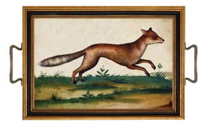 Water Colored Fox Print Decorative Tray With Brass Handles