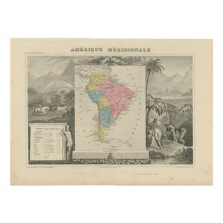 Antique Hand-Colored Map of South America by Levasseur, 1845 For Sale