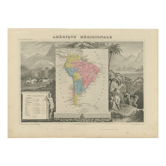 Antique Hand-Colored Map of South America by Levasseur, 1845 For Sale